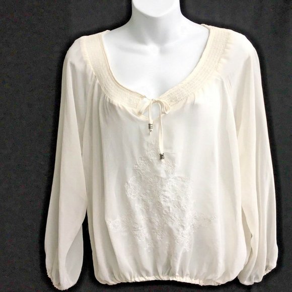 Lady Dutch Blouse L Long Sleeve Cream Sheer - Picture 1 of 6